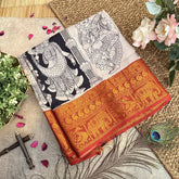 Vriksham Black & White Kalamkari Saree With Kanchi Border-VS4406